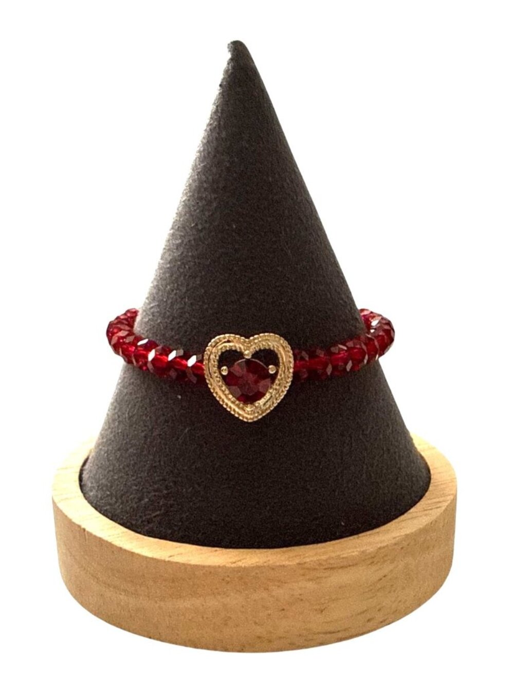 Napier Adjustable Red Crystal Beaded Bracelet With Gold-Tone Heart Charm Love